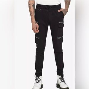 Hot Topic Black Zipper Cargo Skinny Joggers XL
